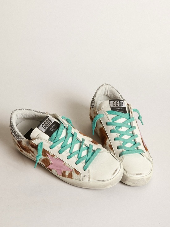 Golden Goose Shoes - Golden Goose White Leather Low-Top Sneakers, Pink Star, Cow Hide